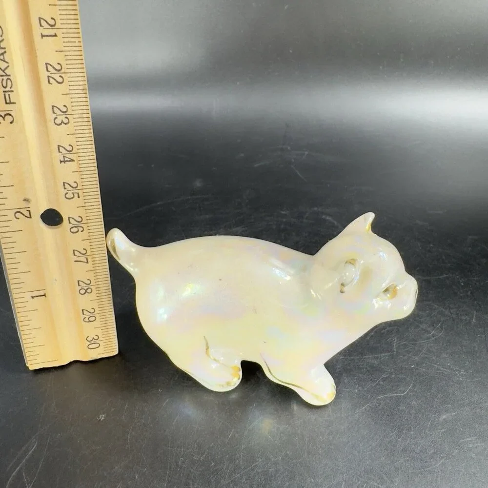 Vintage 1980s Ceramic Porcelain Luster Ware Iridescent Finish Kitty Cat Figurine